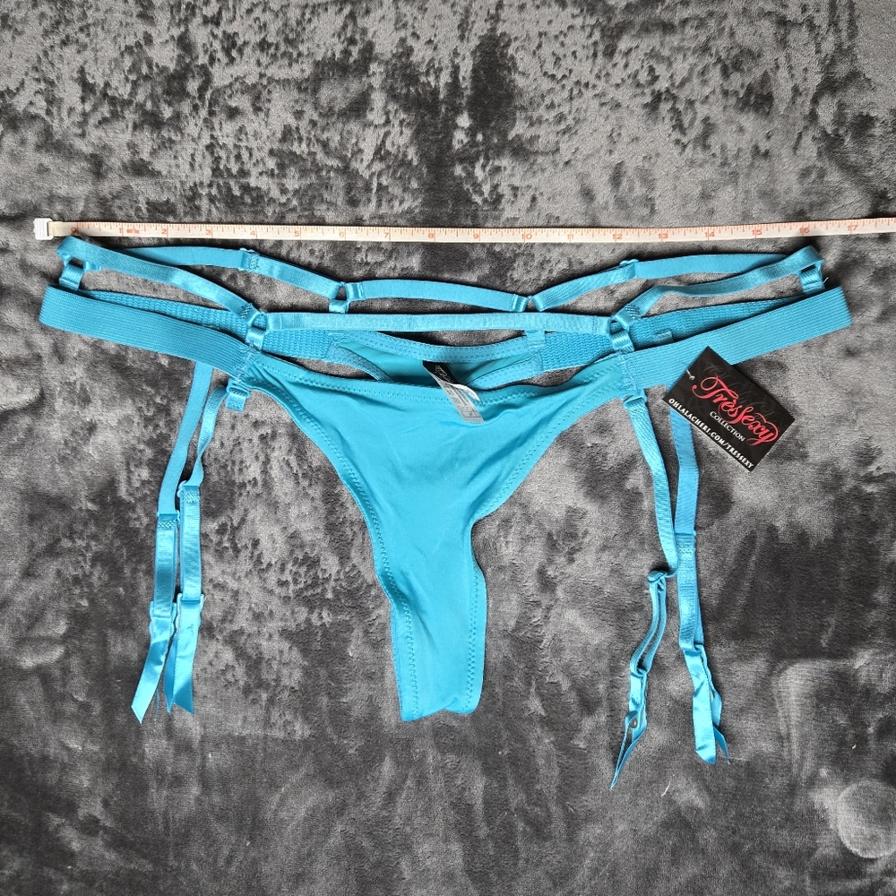Lingerie Blue Strappy Gartered Thong Size XL